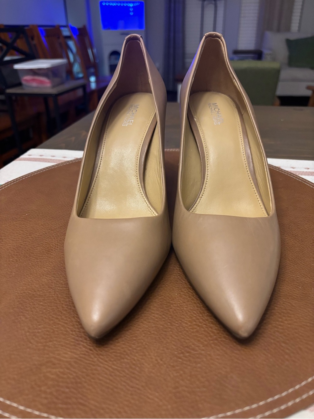 Michael Kors Taupe Pointed-Toe Leather Pumps